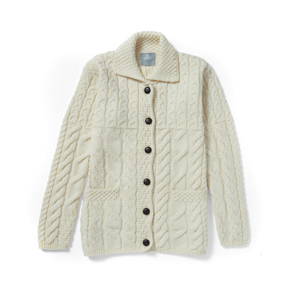 Aran Wool Supersoft Button-Up Cardigan - Classic Aran