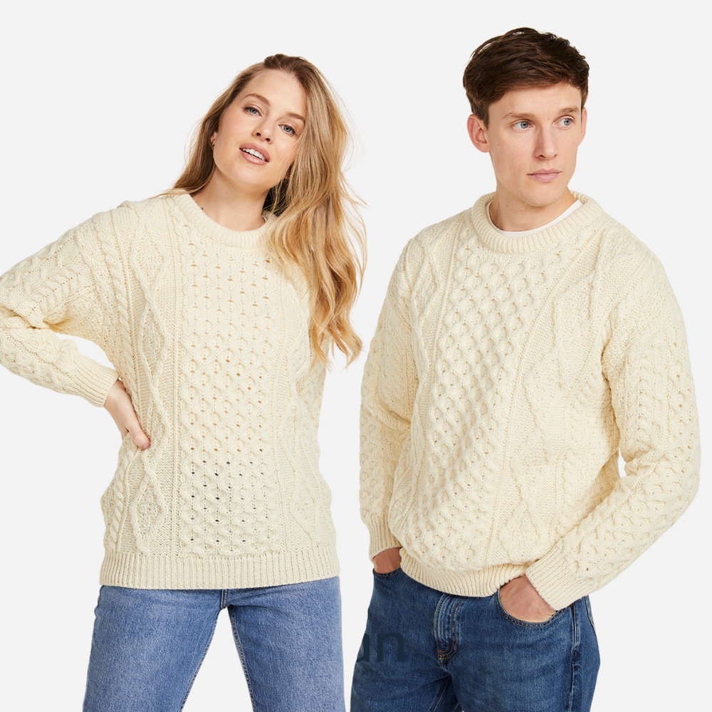 Aran Wool Crew Neck Sweater - Aran Classic (B392 910)