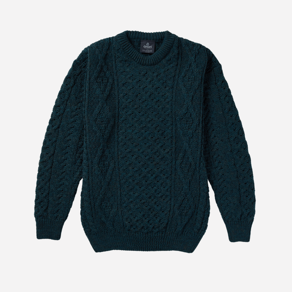 Aran Wool Crew Neck Sweater - Mallard (B392 925)