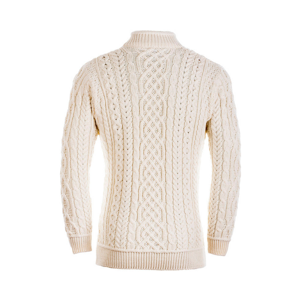 Aran Wool Mens Super Soft Half Zip Troyer - Classic Aran