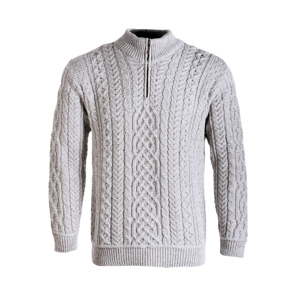 Aran Wool Mens Super Soft Half Zip Troyer - Toasted Oat