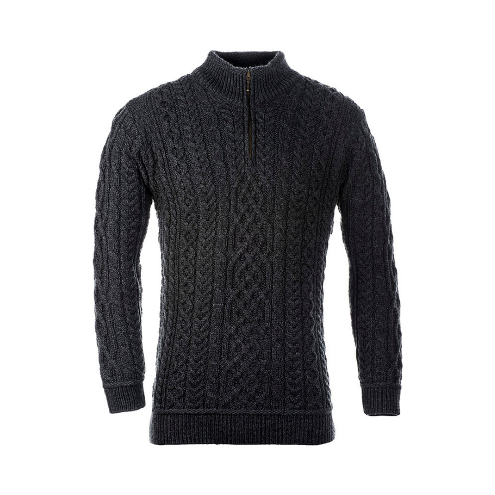 Aran Wool Mens Super Soft Half Zip Troyer - Slate Grey