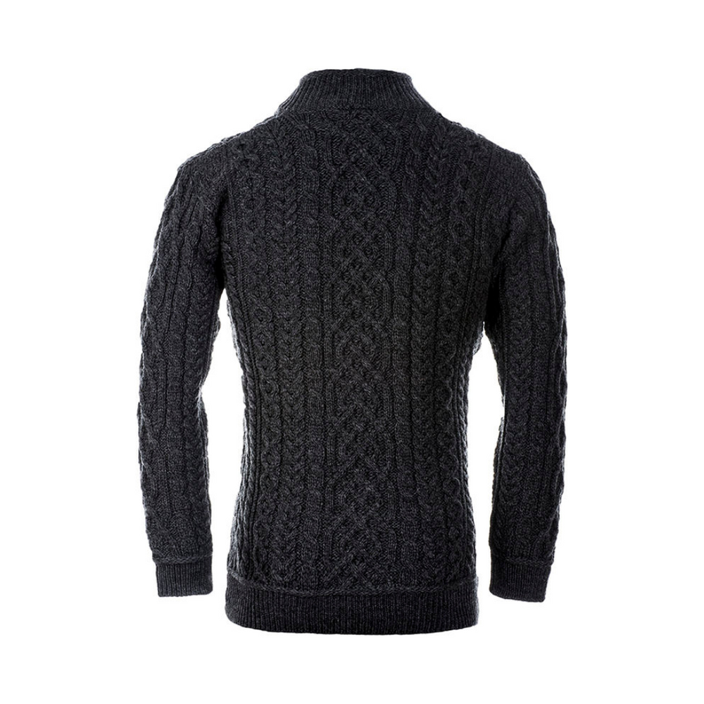 Aran Wool Mens Super Soft Half Zip Troyer - Slate Grey