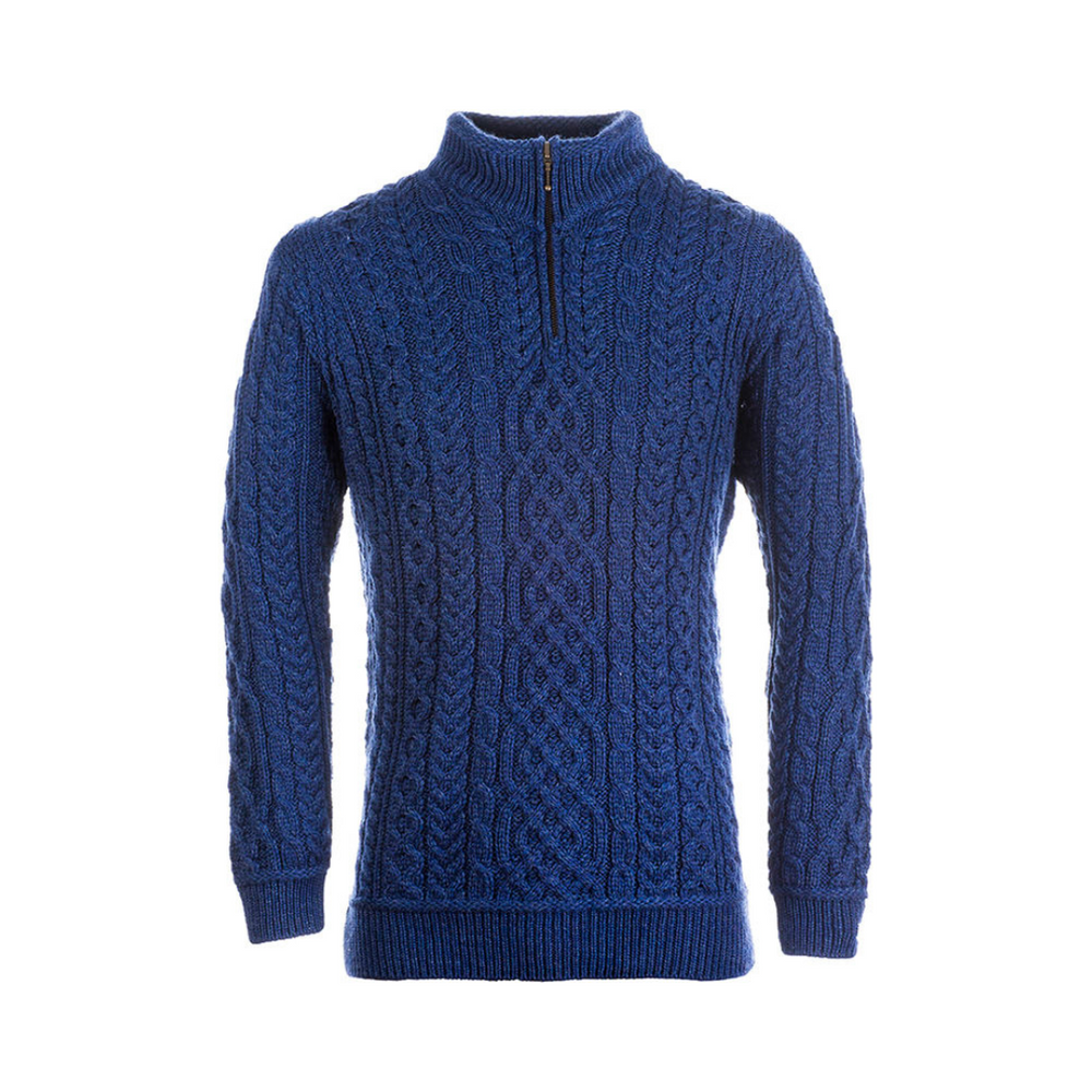 Aran Wool Mens Super Soft Half Zip Troyer - Ink