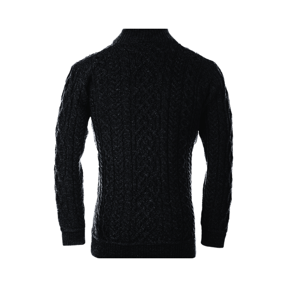 Aran Wool Mens Super Soft Half Zip Troyer - Ebony