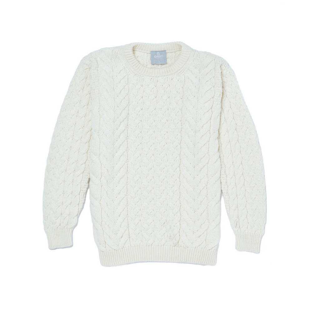 Aran Wool Supersoft Cable Crew Neck Sweater - Classic Aran