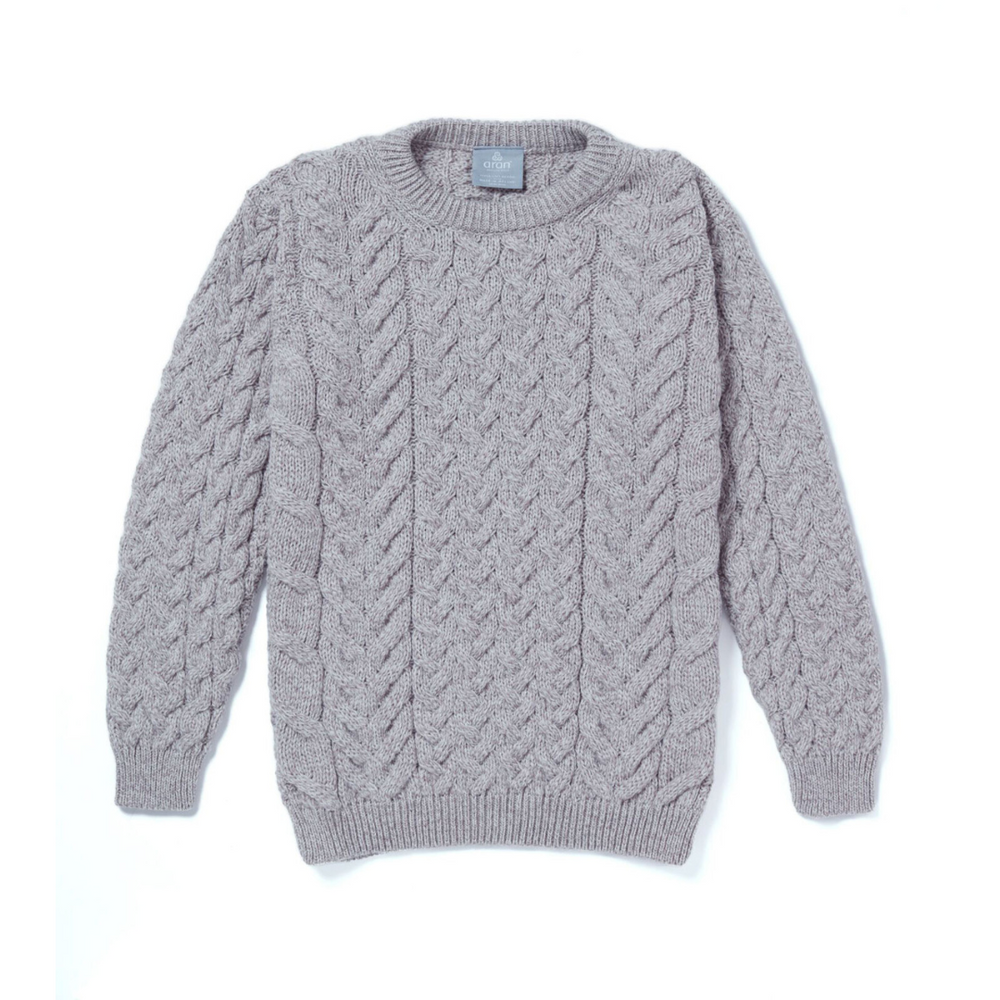 Aran Wool Supersoft Cable Crew Neck Sweater - Toasted Oat