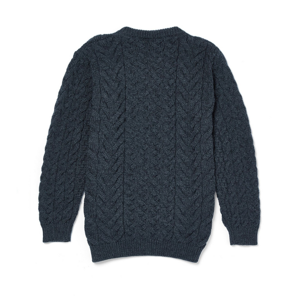 Aran Wool Supersoft Cable Crew Neck Sweater - Slate Grey