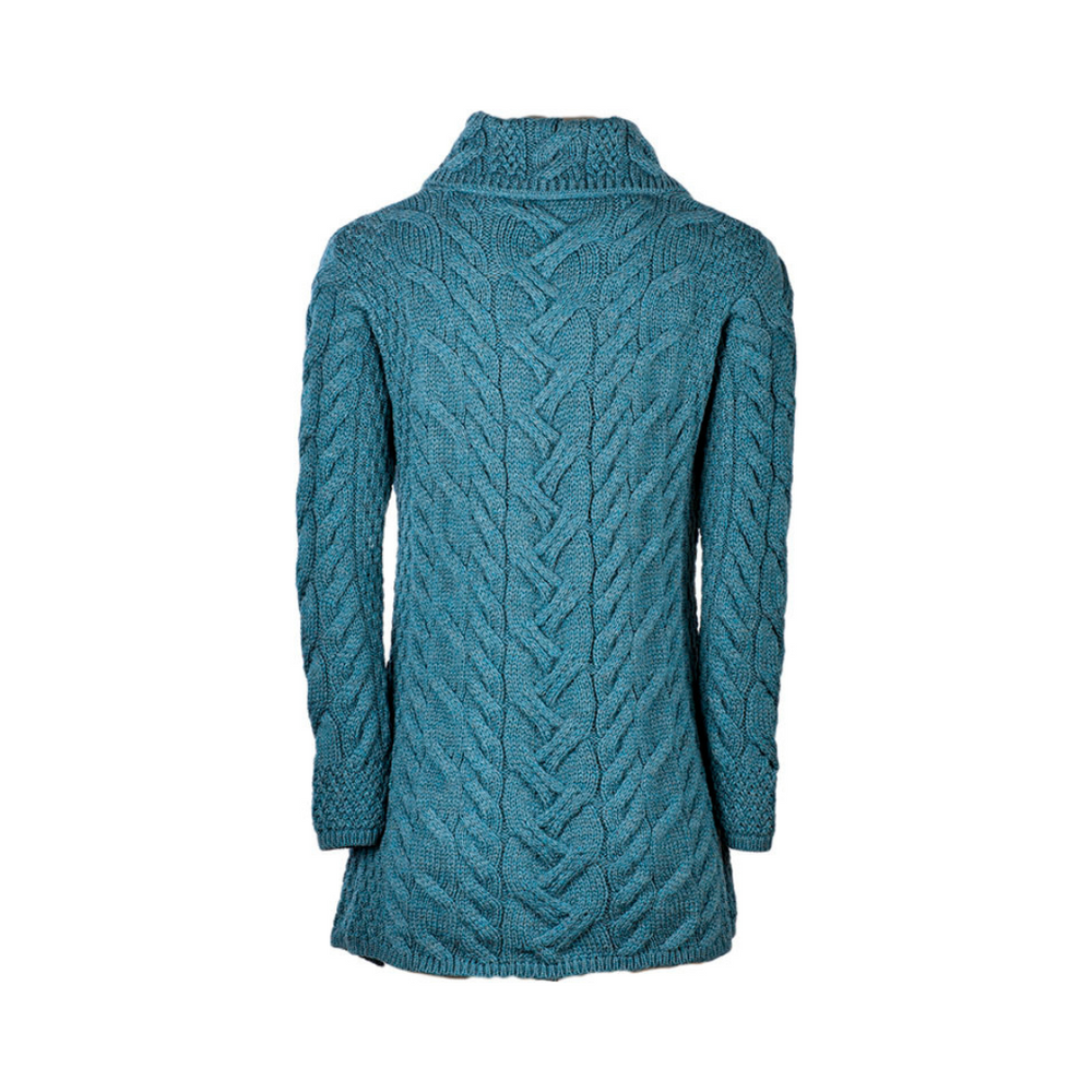 Aran Wool Supersoft Cable Knit Cardigan - Irish Sea