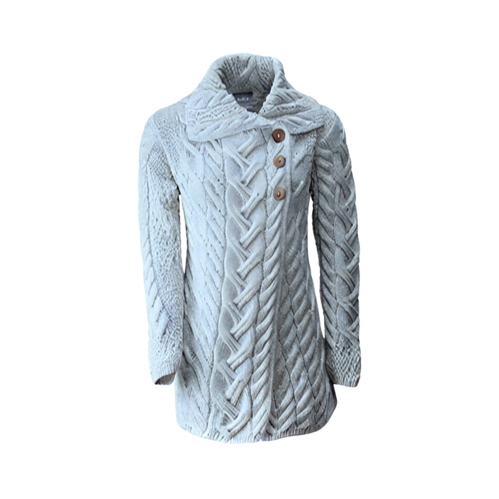 Aran Wool Supersoft Cable Knit Cardigan - Feather Grey