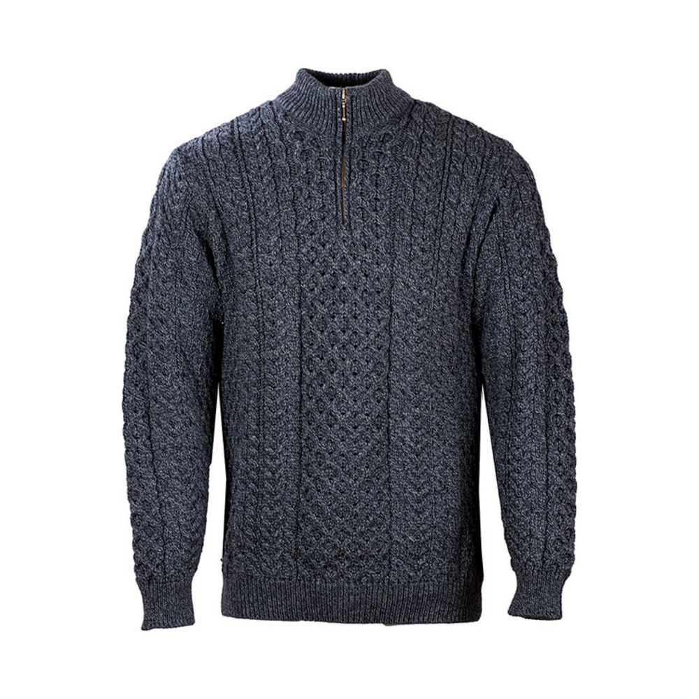 Aran Wool Mens Ballycroy Half Zip Sweater - Grey