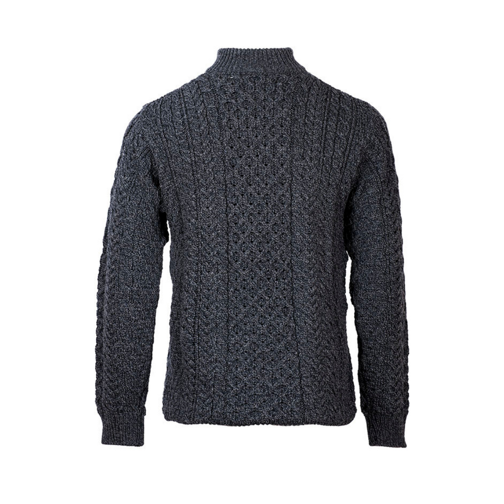 Aran Wool Mens Ballycroy Half Zip Sweater - Grey