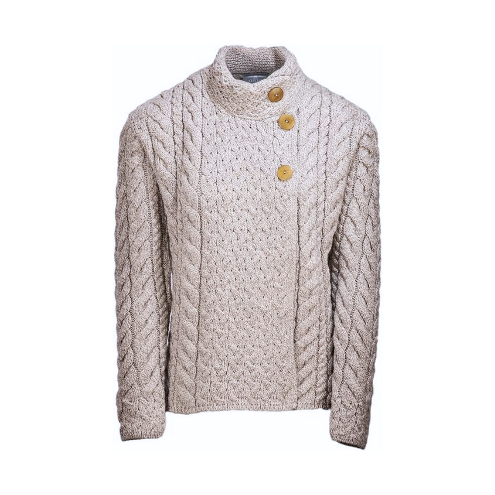 Aran Wool Supersoft Asymmetrical Cable Cardigan - Toasted Oat