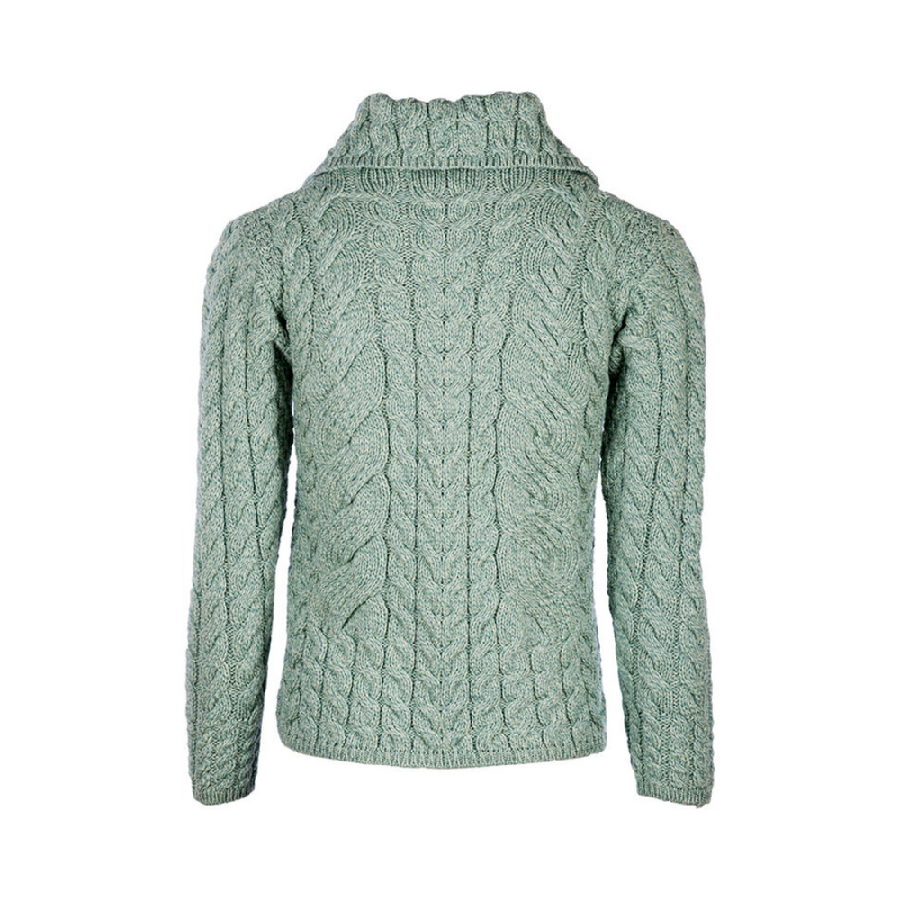 Aran Wool Supersoft Cable Knit Button-Up Cardigan‎ - Seafoam Green