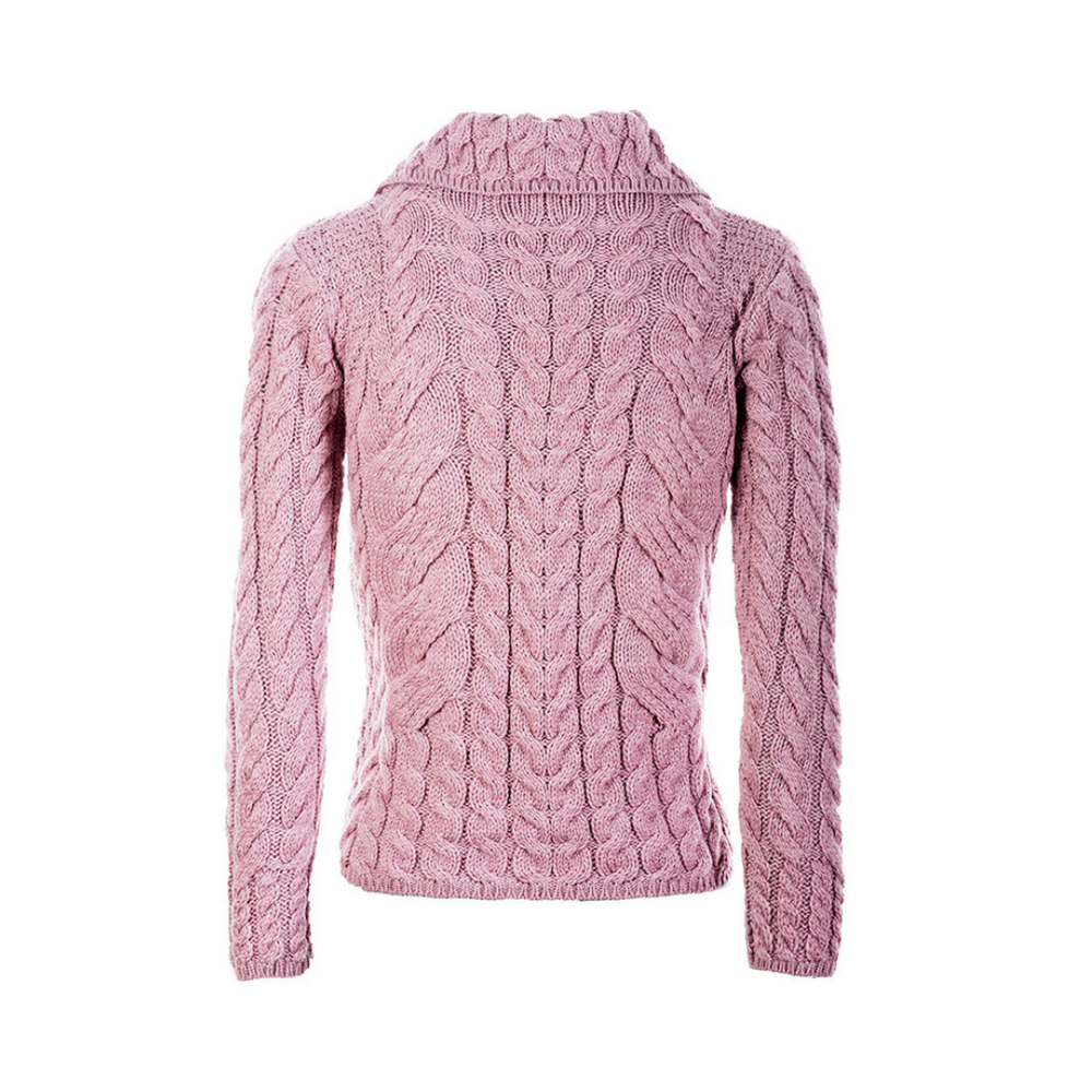 Aran Wool Supersoft Cable Knit Button-Up Cardigan‎ - Winter Rose