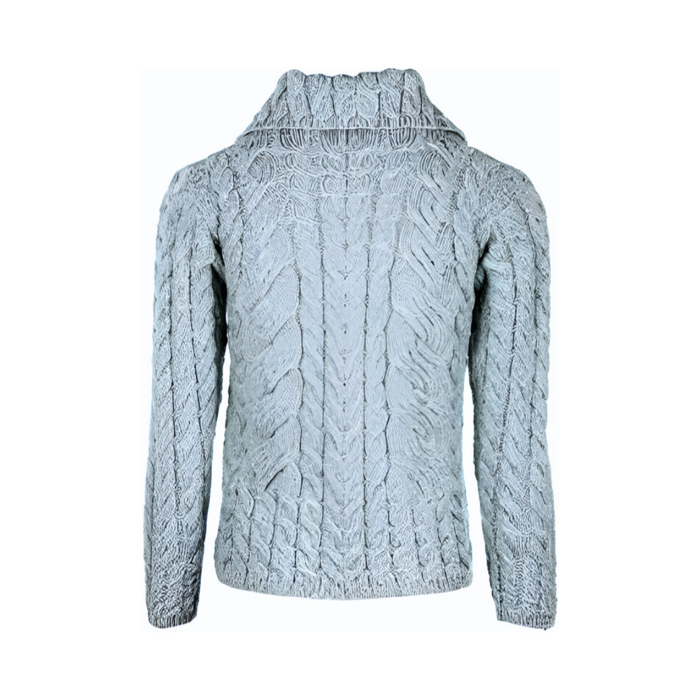 Aran Wool Supersoft Cable Knit Button-Up Cardigan‎ - Feather Grey