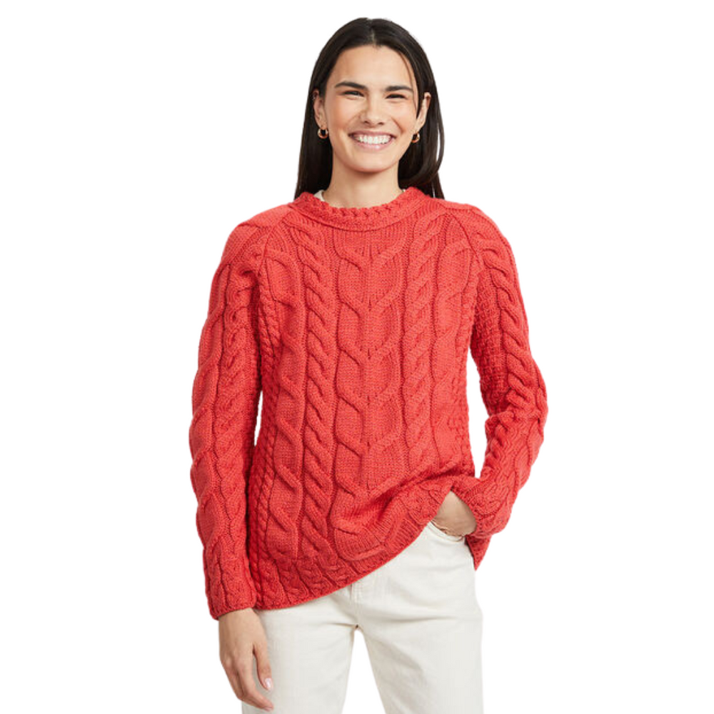 Aran Wool Supersoft Raglan Pullover - Coral