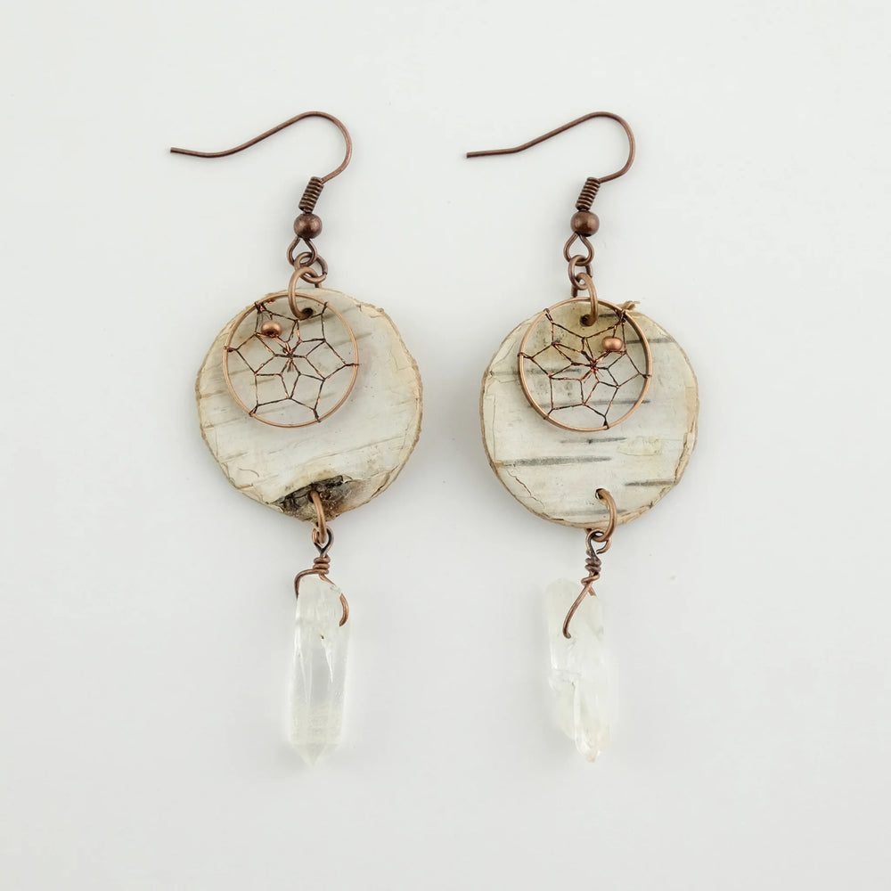 MNC Birch Bark Earrings with Quartz Crystals
