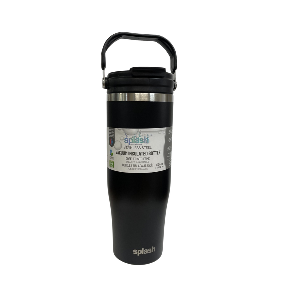 Splash Flip & Sip Top 40oz Sports Bottle Quencher Black