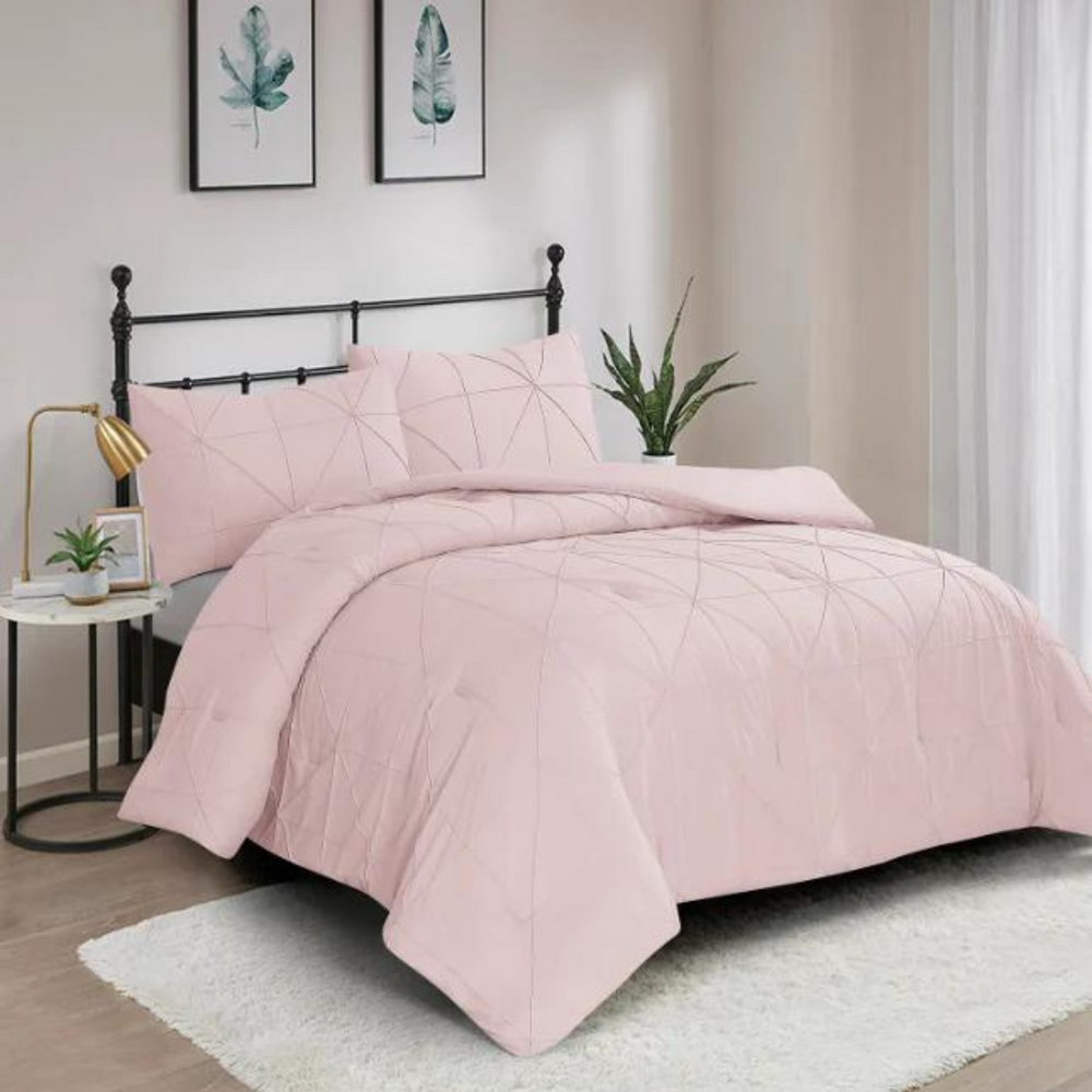 Hartford Pintuck 3 Piece Comforter Set - Blush