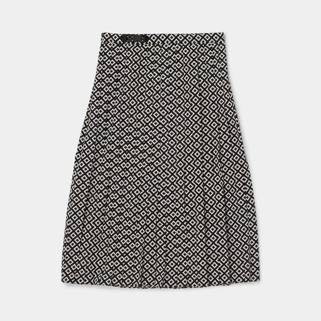 TIlley: Womens Tech Slk Pleated Midi Skirt Black Tile