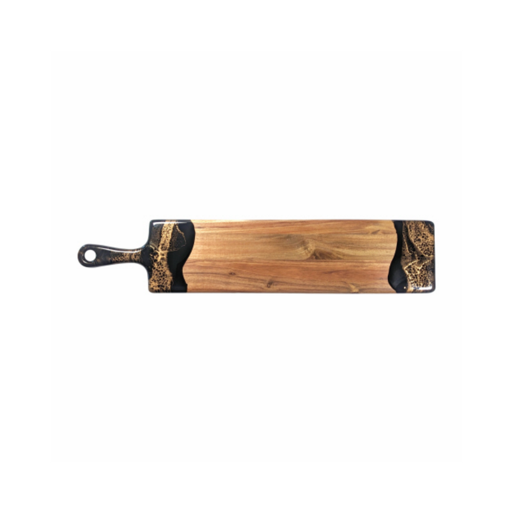 This baguette board made of Acacia wood and crafted with natural eco-friendly black/gold epoxy