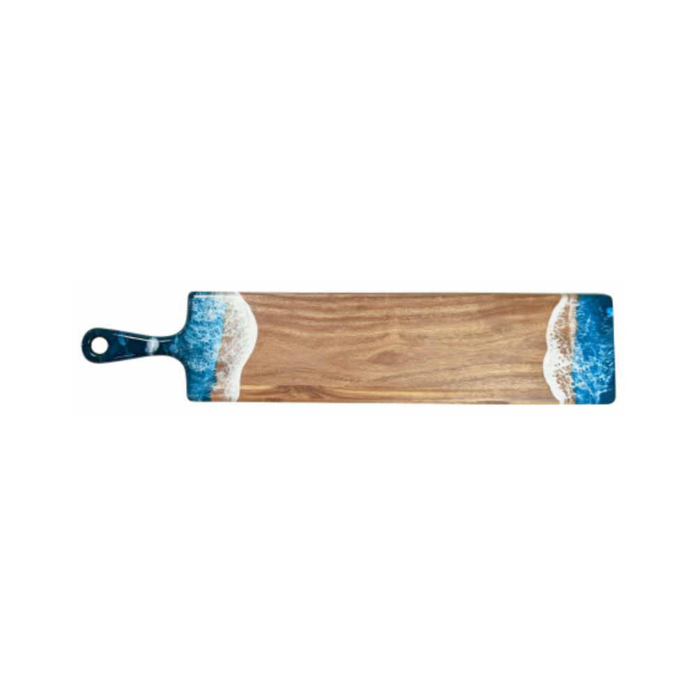 This baguette board made of Acacia wood and crafted with natural eco-friendly navy/white epoxy