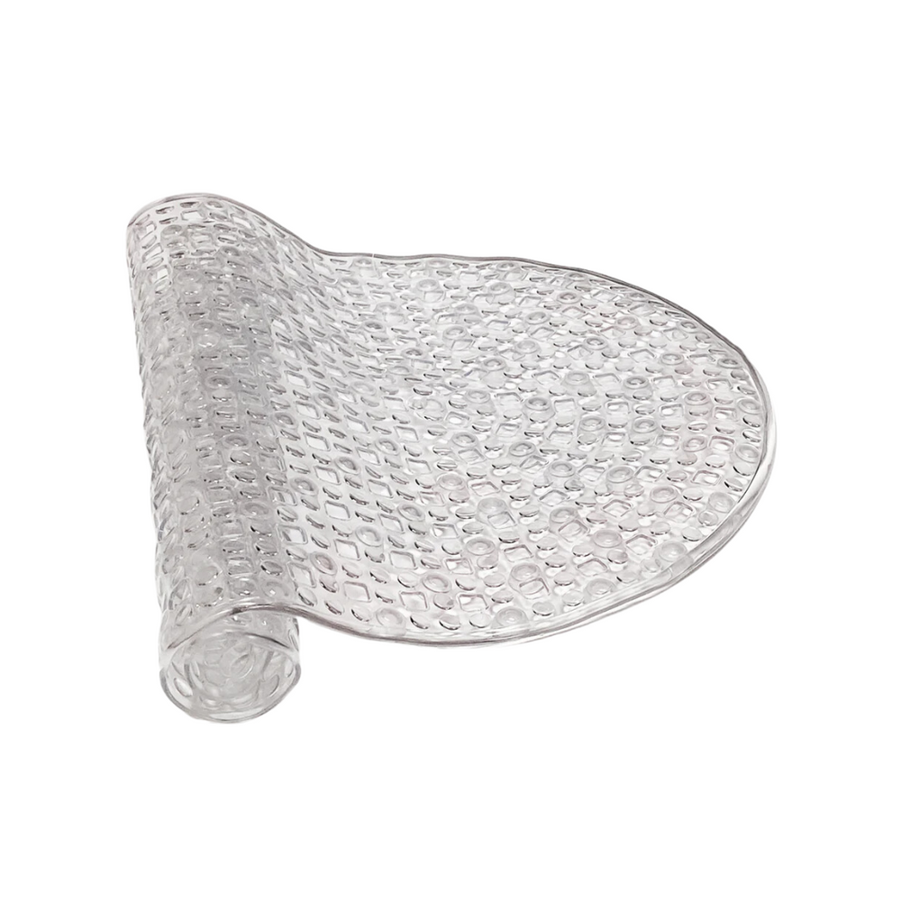 A clear, textured non-slip bathtub mat with strong suction cups.