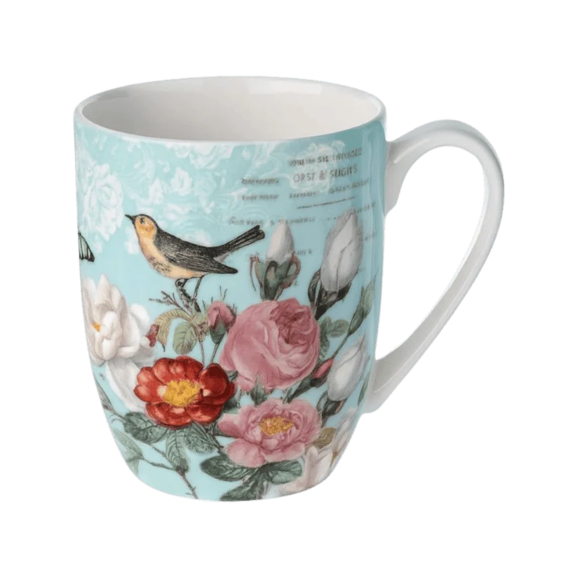 Bird Garden on Blue Latte Mug