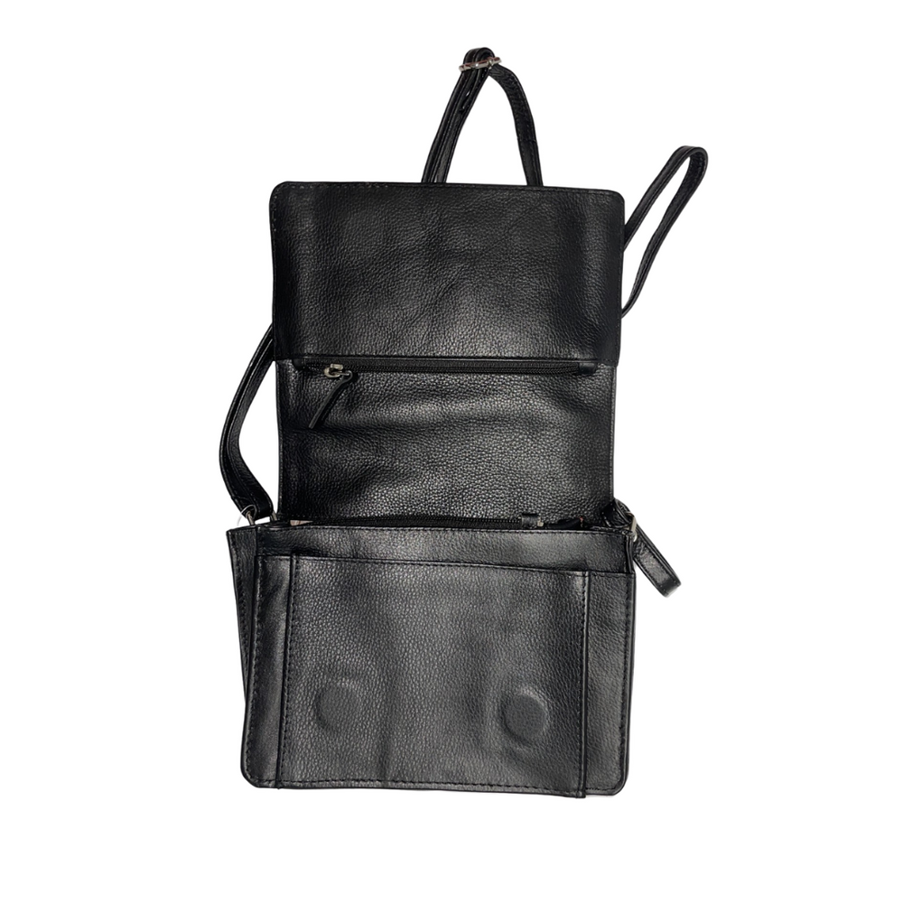 100% Indian Leather Black Crossbody Organizer (S-1644)