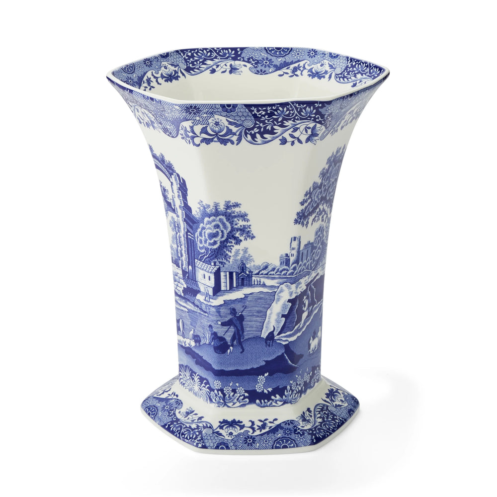 Spode Blue Italian Hexagonal Vase 10.5"