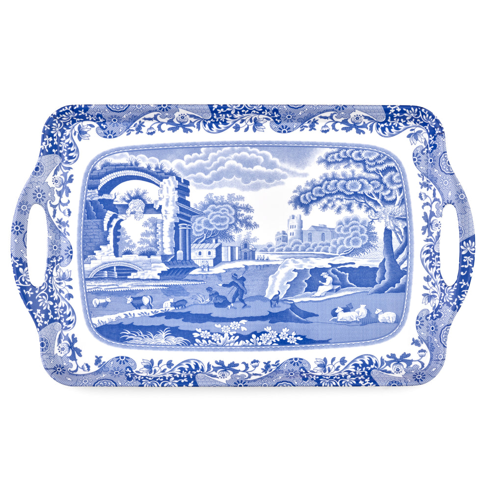 Blue Italian Large Handled Melamine Tray