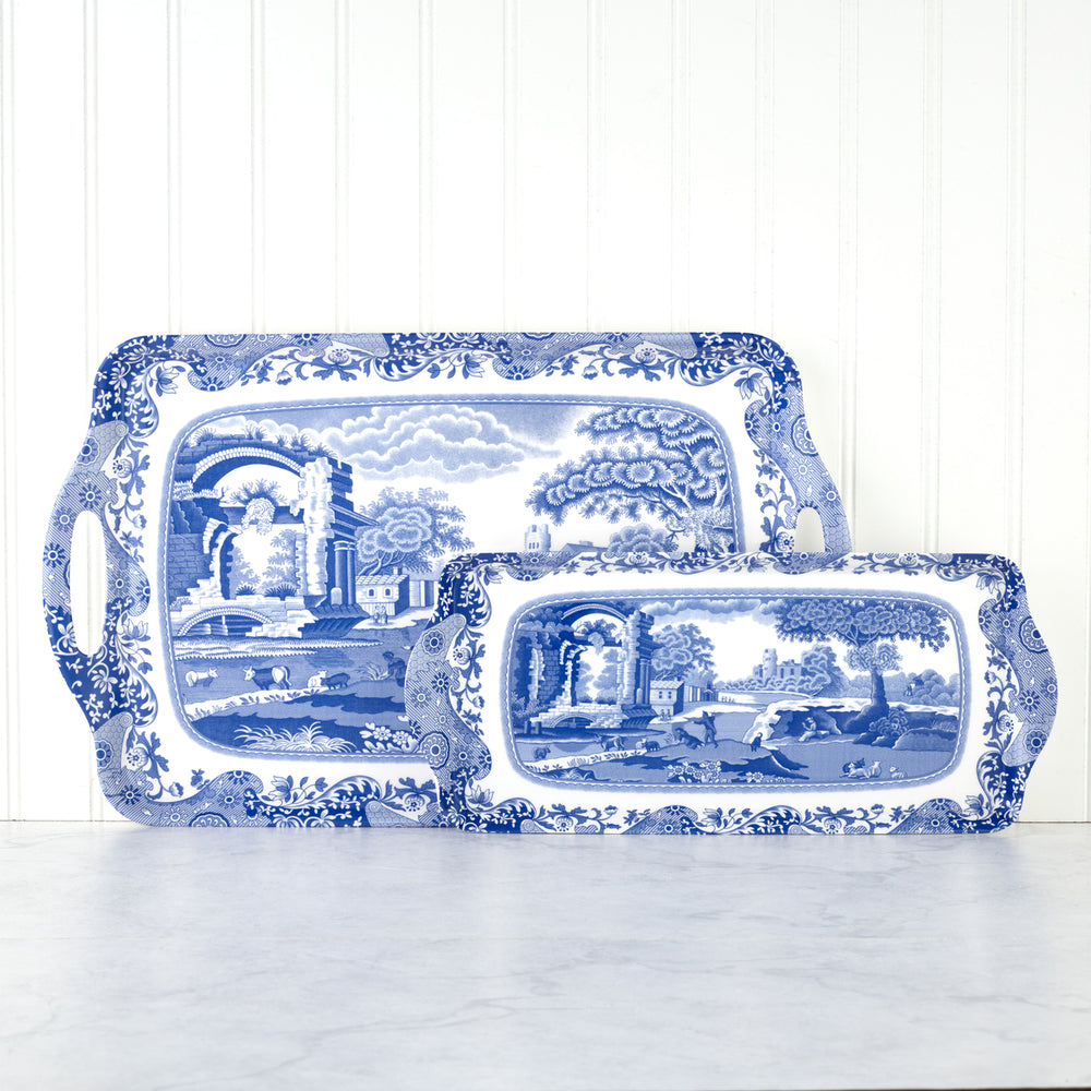 Blue Italian Large Handled Melamine Tray