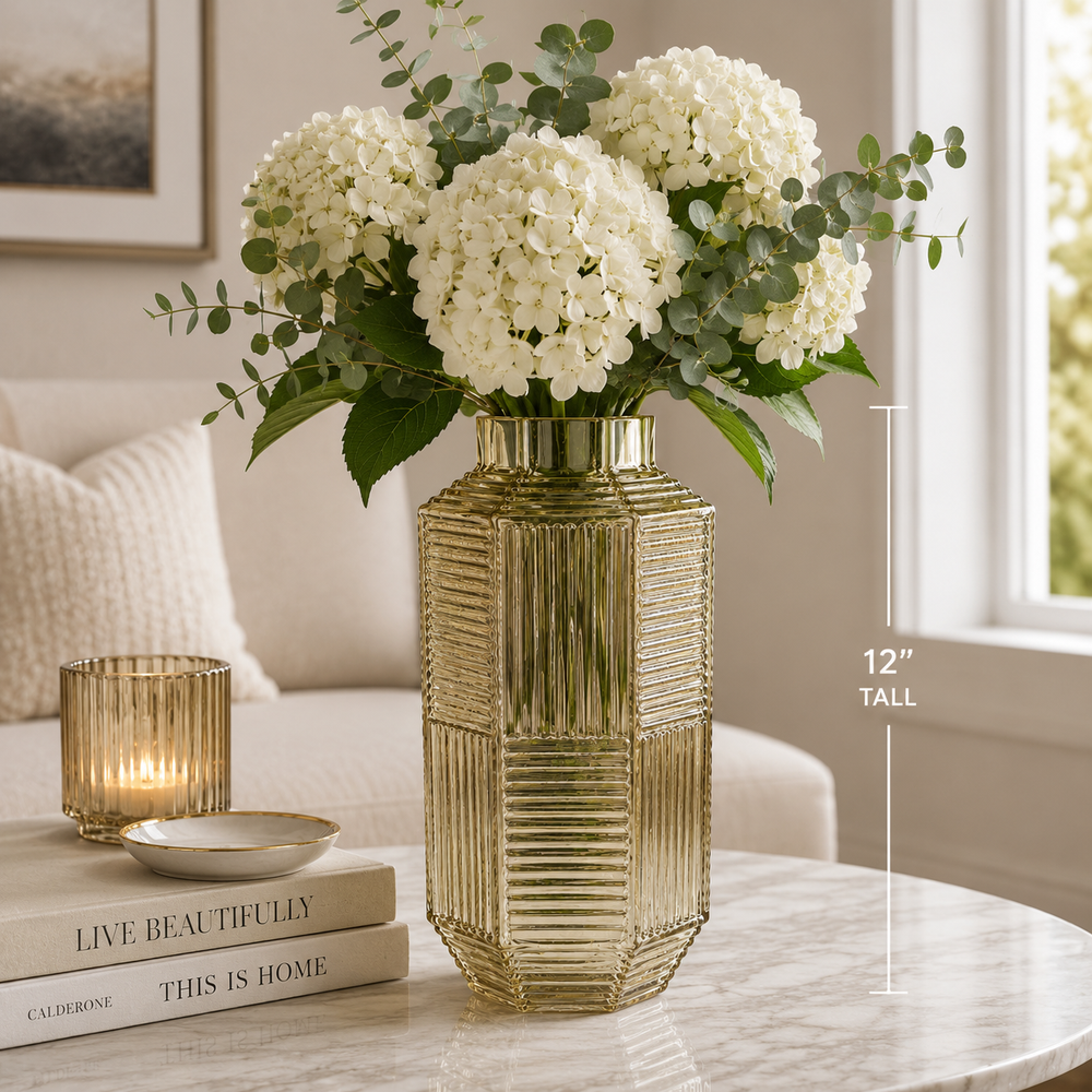 Bowring Gold Mercury Paneled Vase 12"H