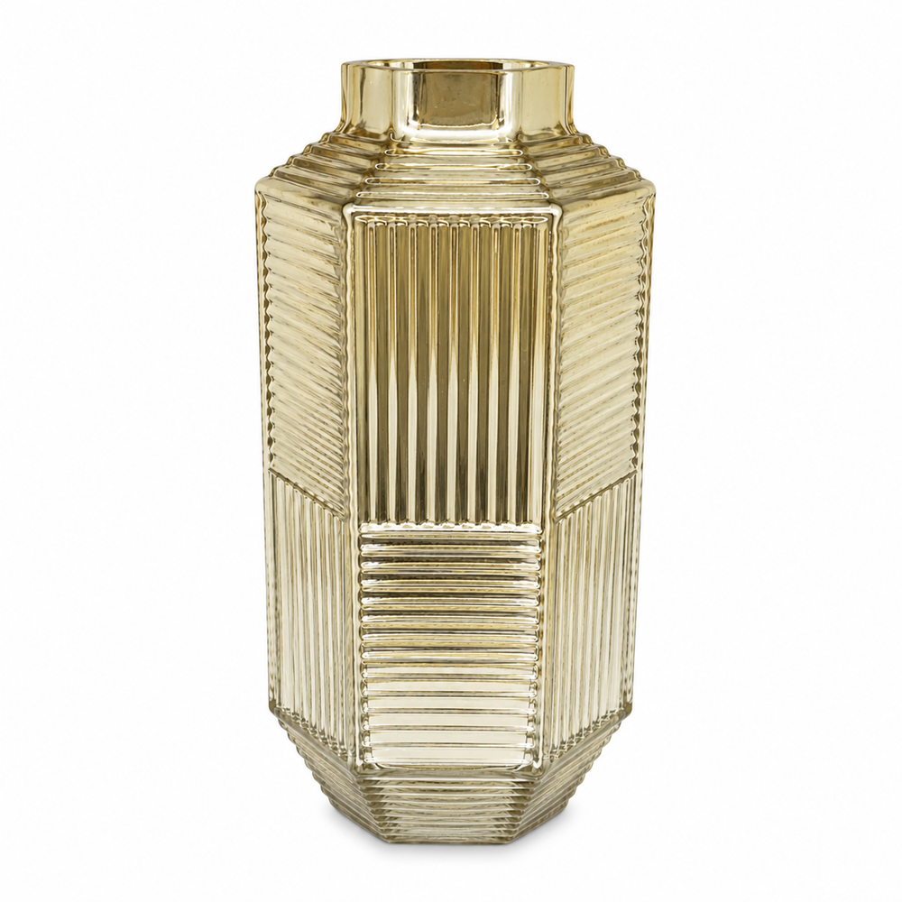 Bowring Gold Mercury Paneled Vase 12"H