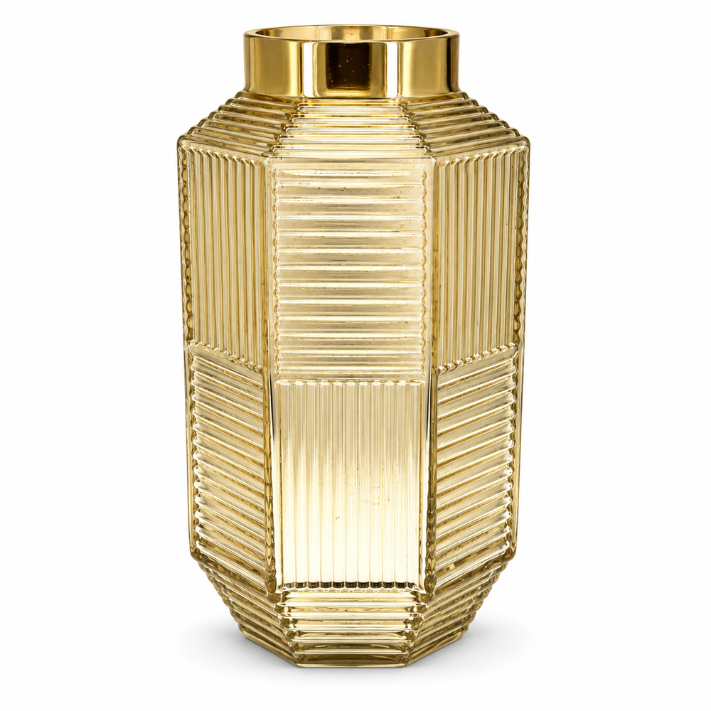 Bowring Gold Mercury Paneled Vase 10"H