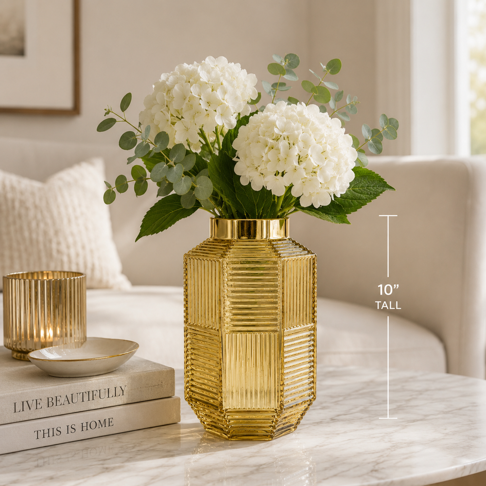 Bowring Gold Mercury Paneled Vase 10"H