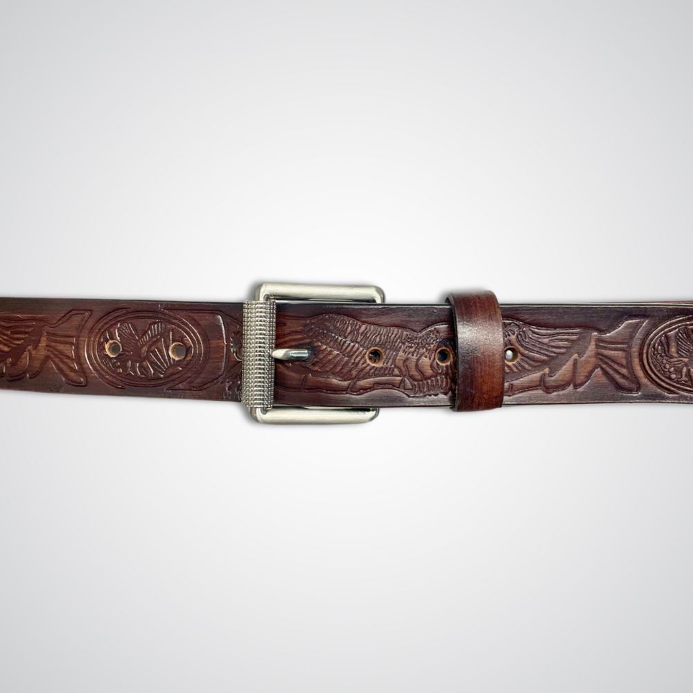 Leather Brown Eagle Engraved Belt (S-333)