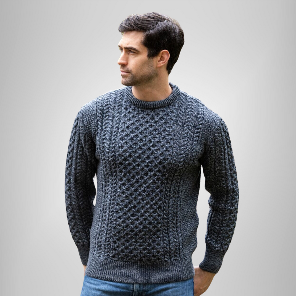 Aran Irish Kildare Crew Neck Sweater - Charcoal (C1949)