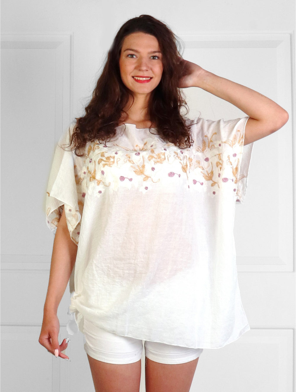 Grand Floral Embroidery Flowy Top