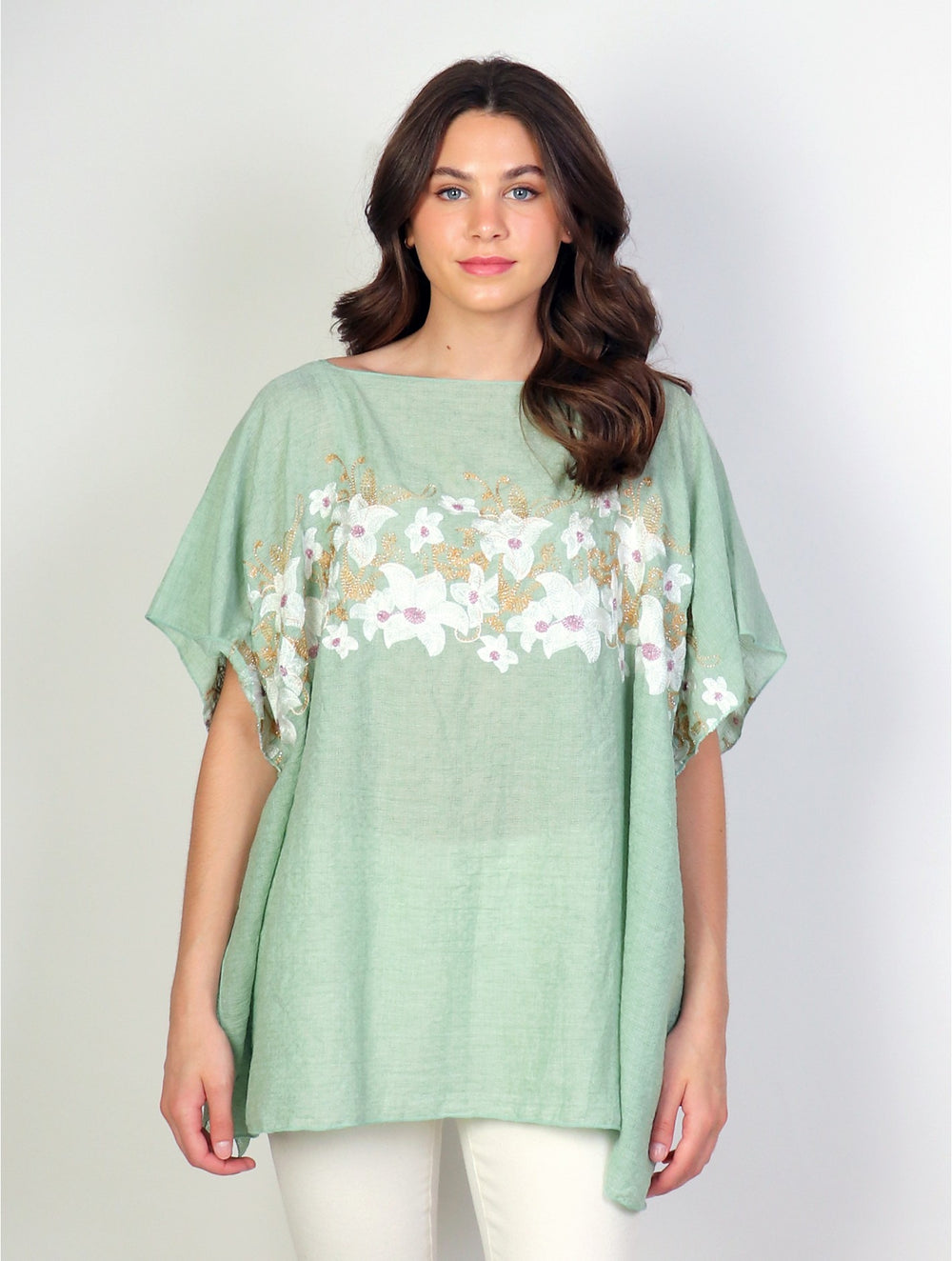 Grand Floral Embroidery Flowy Top