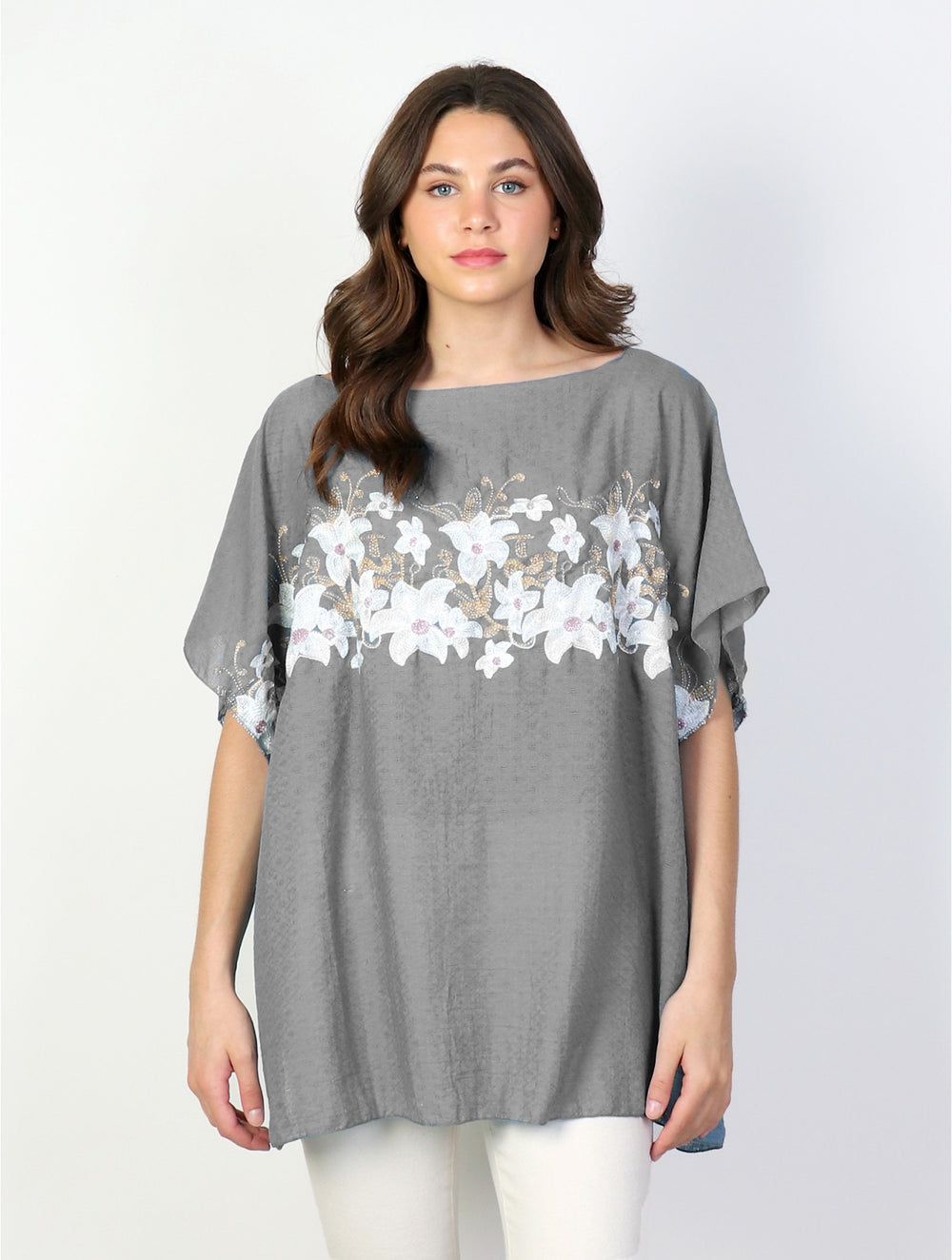 Grand Floral Embroidery Flowy Top