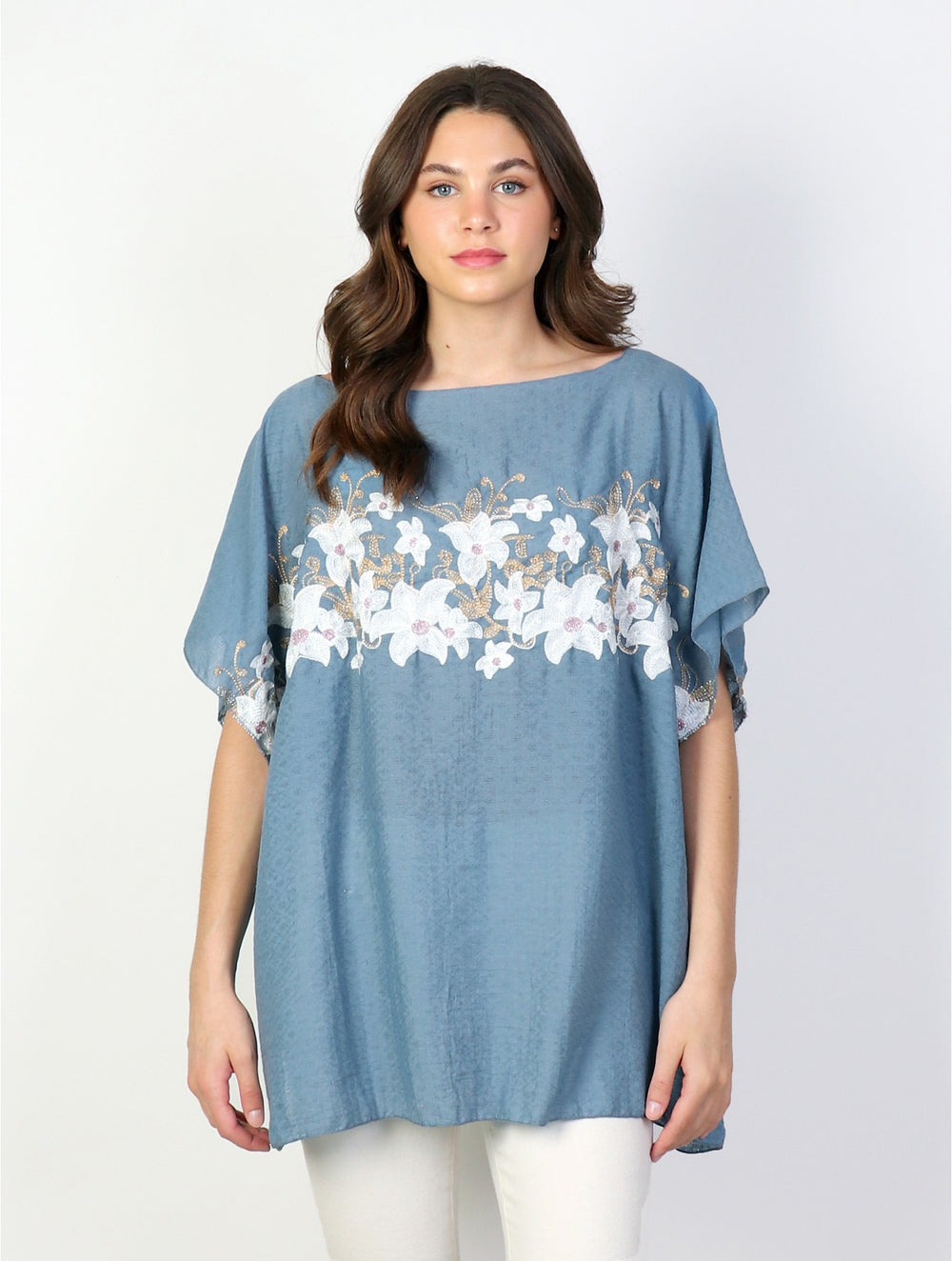 Grand Floral Embroidery Flowy Top
