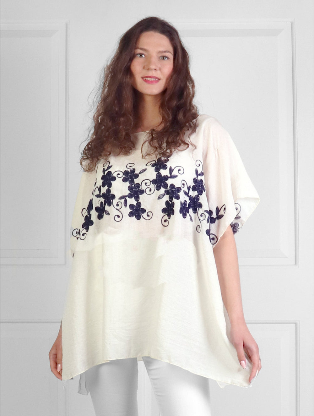 Grand Stitched Floral Desgin Flowy Top