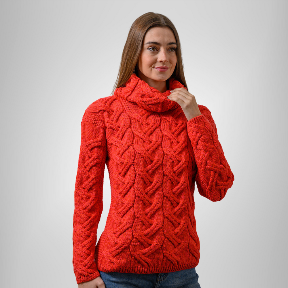 Aran Wool Supersoft Cowl Neck Sweater Coral B692 660