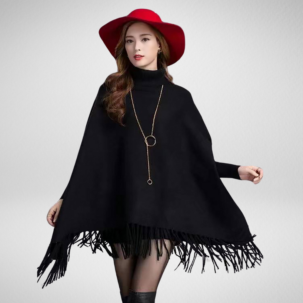 Grand-Luxury Sweater Poncho Black