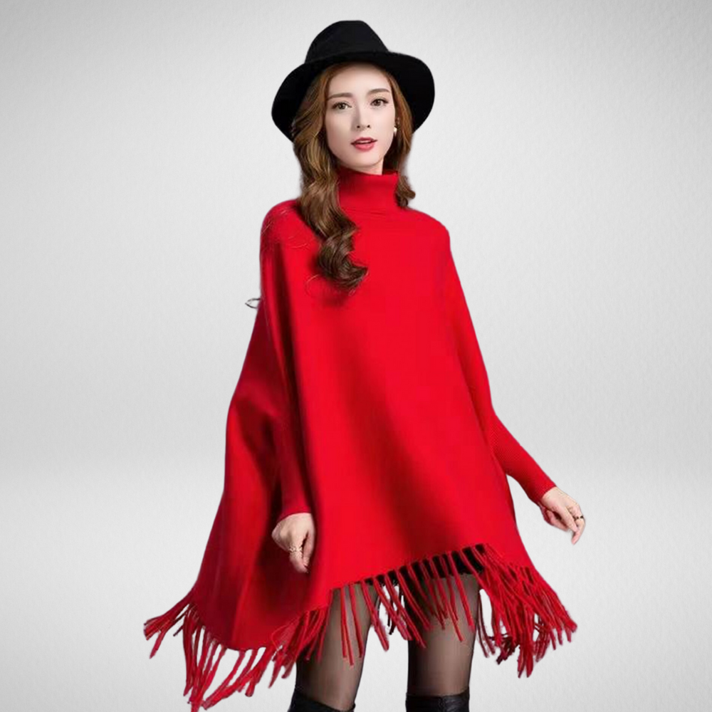 Grand-Luxury Sweater Poncho Red