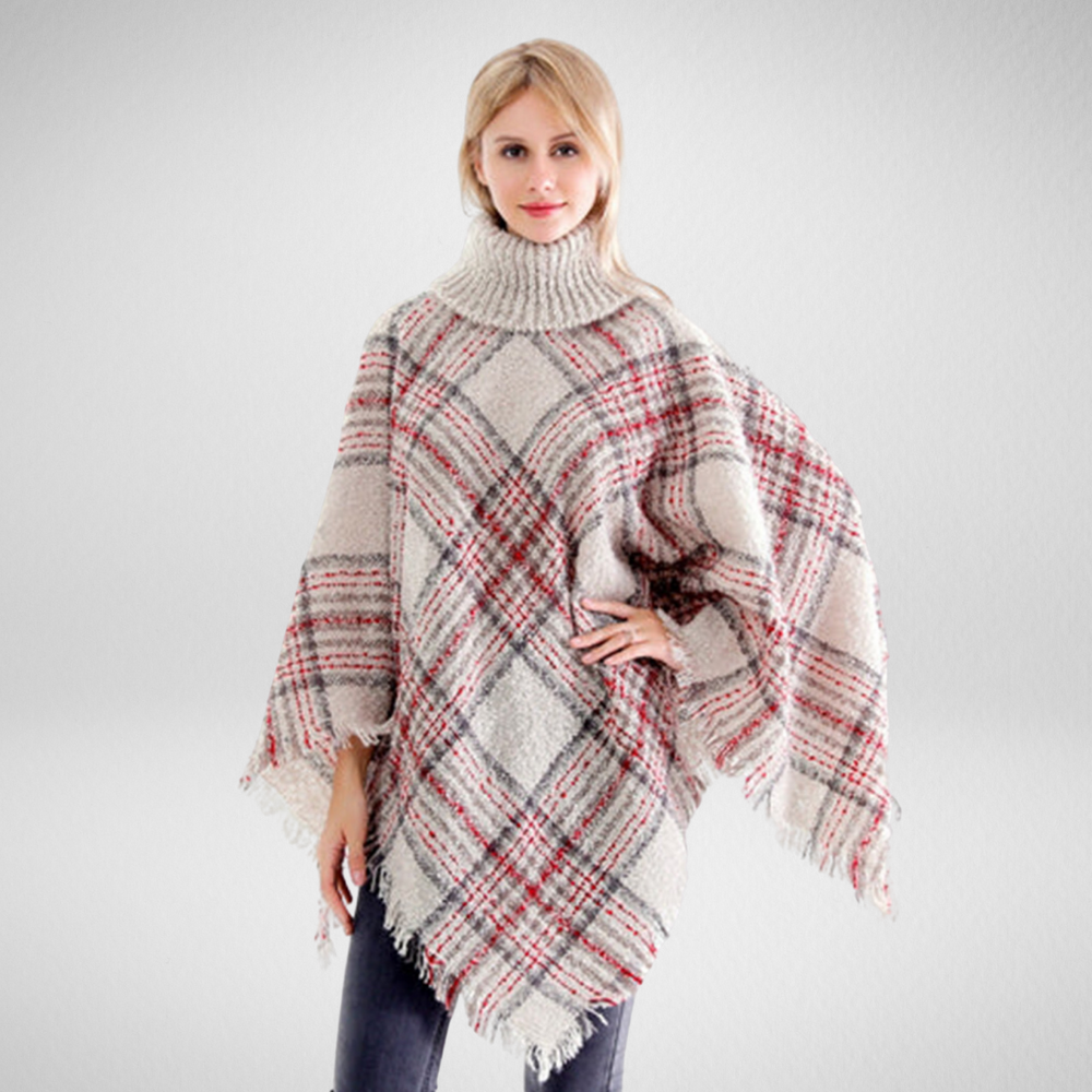 Grand-Cozy Fringed Poncho W/Turtleneck - Cream