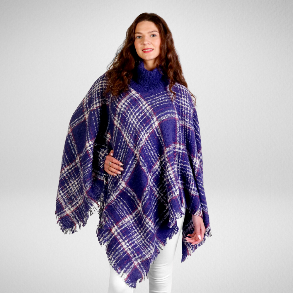 Grand-Cozy Fringed Poncho W/Turtleneck - Purple