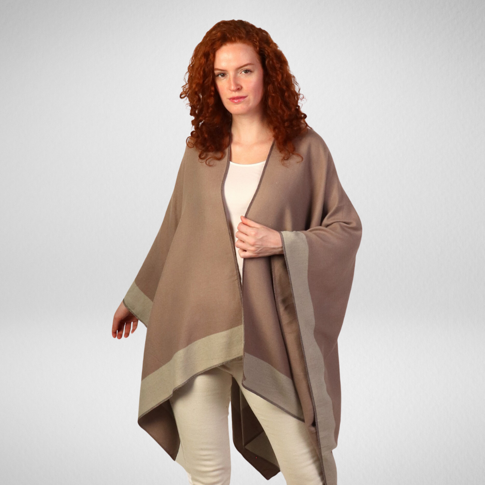 Grand-Two-Tone Soft Reversible Cape-Taupe/Grey